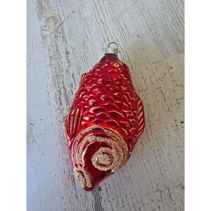 Vintage Germany Glass fish ornament mercury glitter flocked Xmas tree red